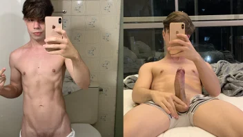Twink Higor flagrado nua socando punheta com leitada intensa