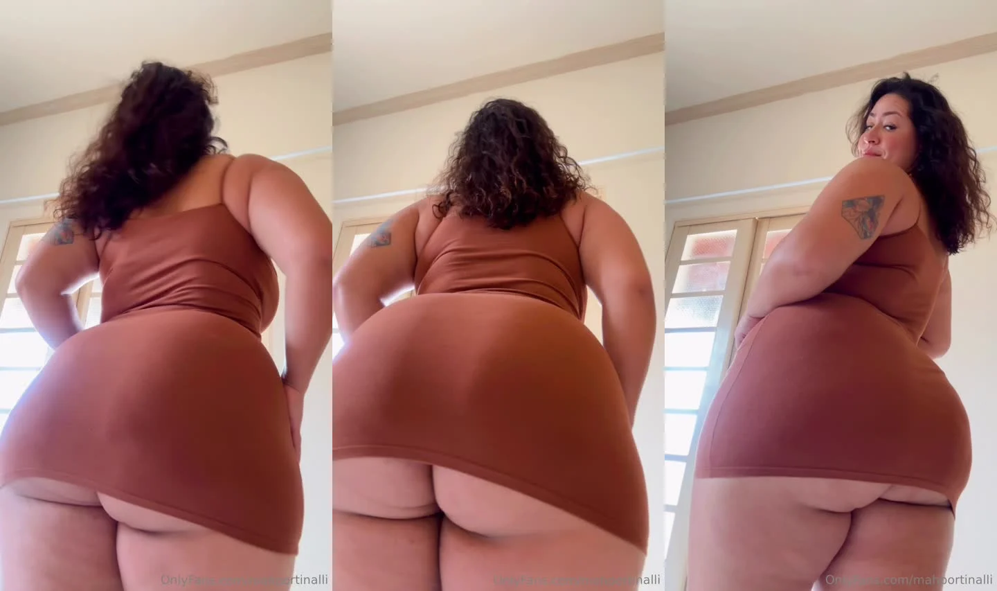 Mah Portinalli causa furor com vestido apertado, cuzão à mostra