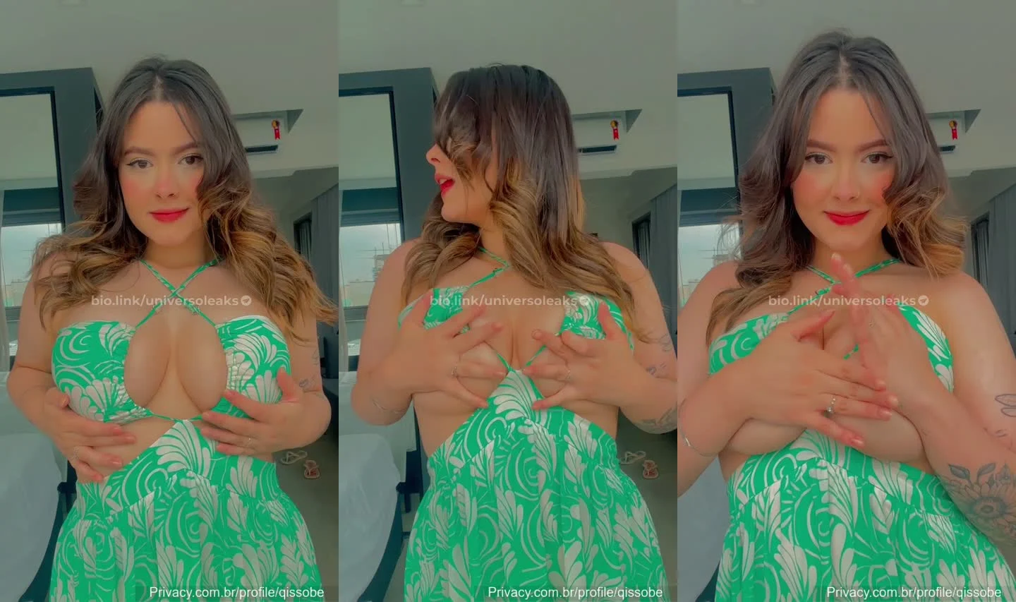 Garota de Vestido Brincando com Seus Peitões Sensuais