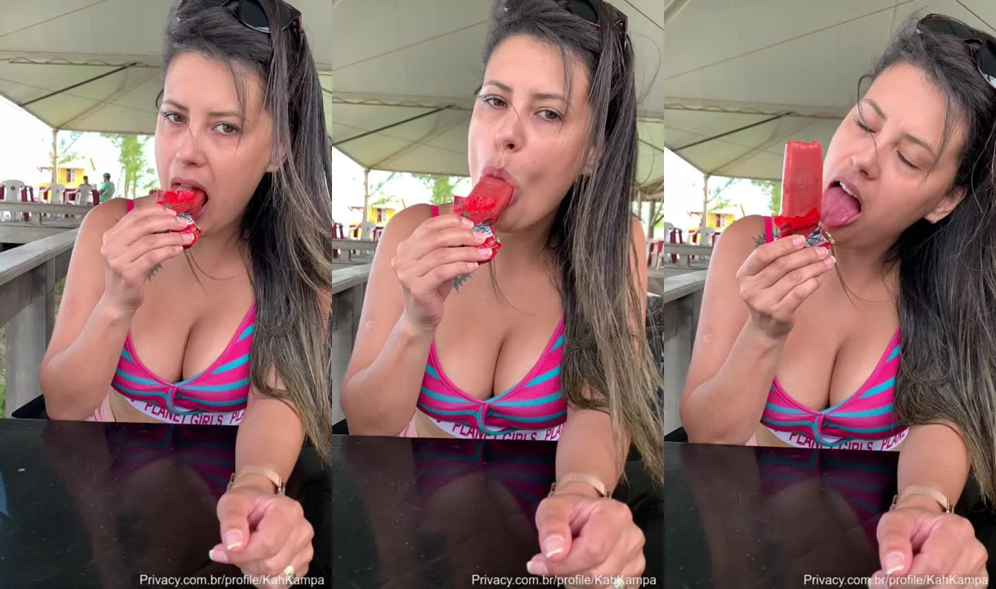 Kah Kampa surpreende ao engolir picolé com pau e tudo em vazamento pelada